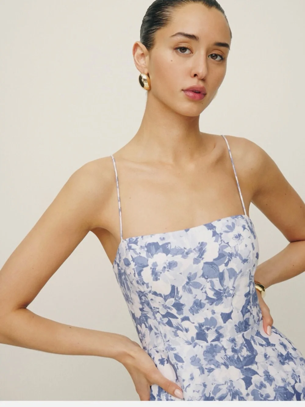 Reformation Monette in Blue Larkspur Floral Spaghetti-Strap Midi Dress - Picture 3 of 9